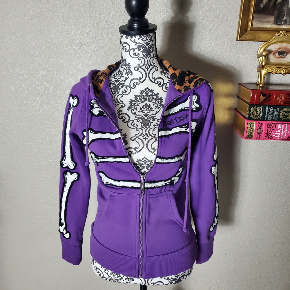 ❌sold❌Abbey Dawn Purple Skeleton Zip-Up Hoodie - Picture 1 of 5